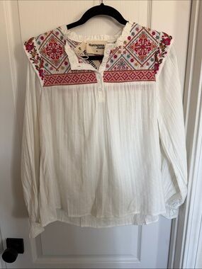 Savanna Jane White Tunic with Pink & Red Embroidered Yoke